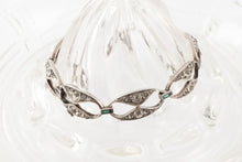 Load image into Gallery viewer, German made vintage Edwardian art deco clear and emerald green paste stones sterling silver link bracelet gifts for her
