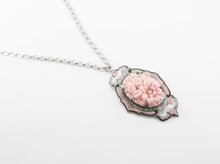 Load image into Gallery viewer, Vintage pink Czech molded floral glass enamel with griffins art deco pendant necklace gifts for her
