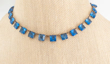 Load image into Gallery viewer, Vintage art deco Edwardian denim blue faceted crystal glass paste bezel set open back riviere necklace gifts for her
