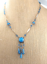 Load image into Gallery viewer, Art Deco blue Czech foil glass necklace sterling silver vintage drop necklace
