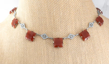 Load image into Gallery viewer, Vintage art deco carnelian glass silver tone link necklace
