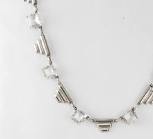 Load image into Gallery viewer, Early art deco crystal paste sterling silver geometric step links open back bezel set antique necklace
