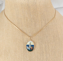 Load image into Gallery viewer, Fatima hand painted miniature pendant necklace 14k yellow gold Our Lady of Fatima religious Catholic vintage jewelry
