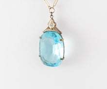 Load image into Gallery viewer, Vintage art deco large faceted sky blue glass pendant necklace gold filled
