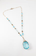 Load image into Gallery viewer, Vintage art deco large faceted sky blue glass pendant necklace gold filled

