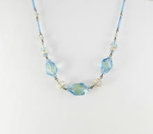 Load image into Gallery viewer, Uranium vaseline beaded blue glass necklace vintage art deco jewelry
