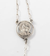 Load image into Gallery viewer, Miraculous medal necklace sterling silver vintage blue enamel Virgin Mary heart charm Y necklace religious Catholic jewelry

