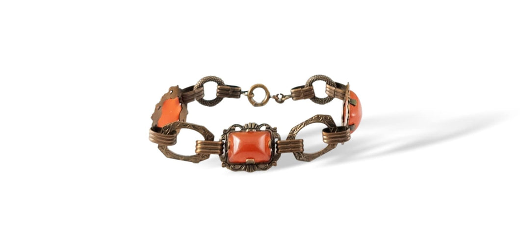 Antique faux carnelian bracelet 1920s art deco gold filled carnelian glass link bracelet