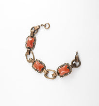 Load image into Gallery viewer, Antique faux carnelian bracelet 1920s art deco gold filled carnelian glass link bracelet
