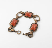 Load image into Gallery viewer, Antique faux carnelian bracelet 1920s art deco gold filled carnelian glass link bracelet
