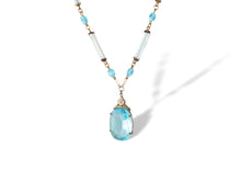 Load image into Gallery viewer, Vintageart deco blue Czech glass pendant necklace with beaded tube glass chain gold filled
