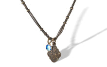Load image into Gallery viewer, Antique bronze Saint Anne medal necklace with tiny Our Lady of Lourdes blue enamel medal
