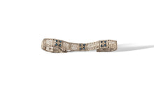 Load image into Gallery viewer, Antique art deco Edwardian filigree line bracelet with sapphire blue and clear rhinestones signed
